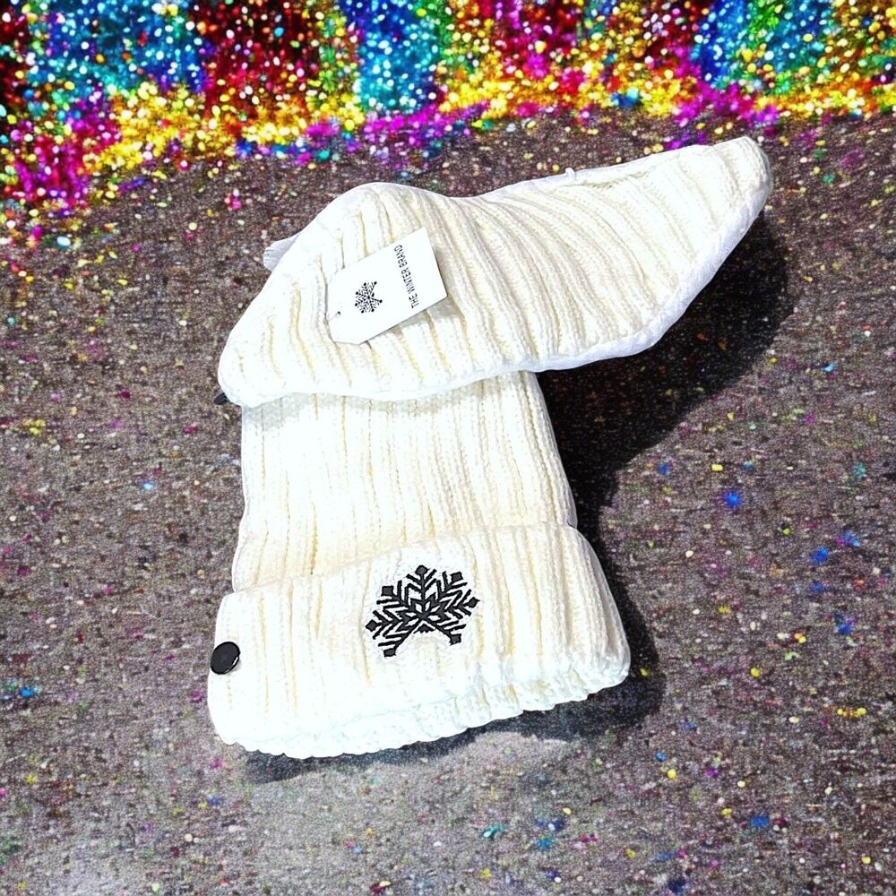 The Winter Brand Chenille SIGNATURE BEANIE & MASK in White NEW WITH TAGS RV $49